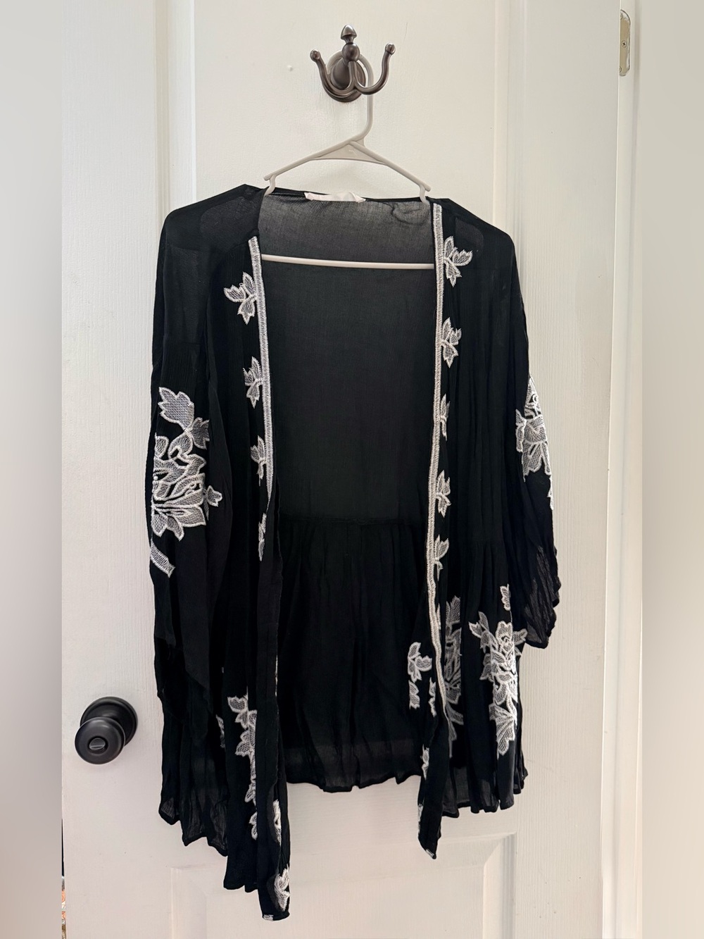 2 for $15 Black Embroidered Open-Front Cardigan Kimono